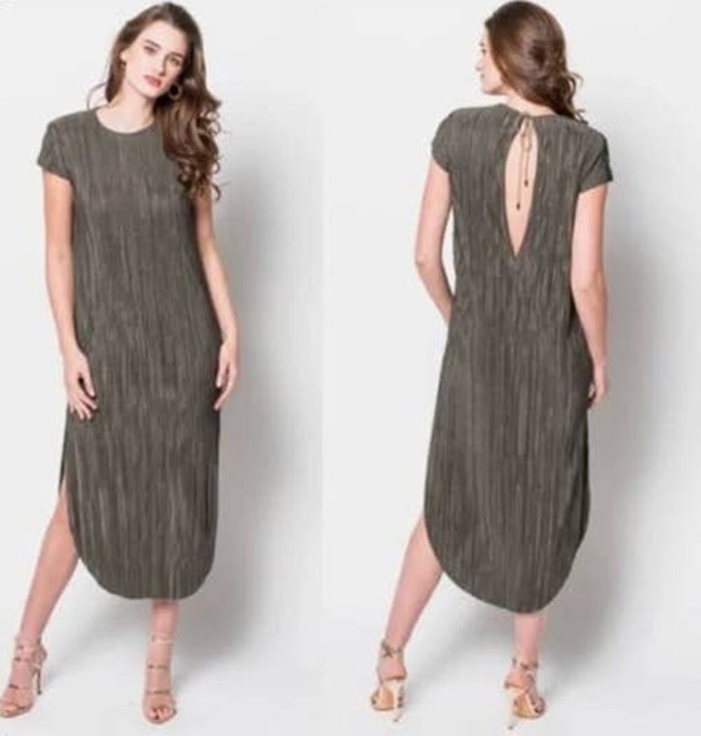 Subina Musayev Anthropologie Textured Renaissance Midi Dress Size Large Green